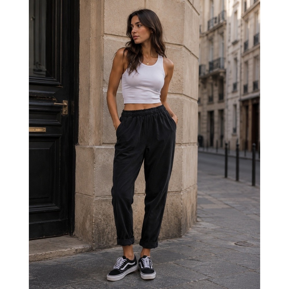 Bella Dahl Pants Womens Medium Black‎ Jogger Boho Minimalist Silk Like Cupro